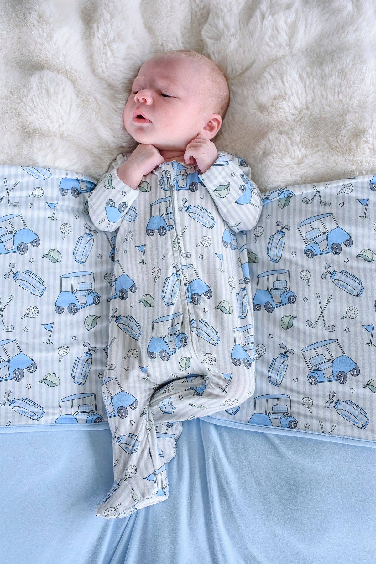 Zipper Footie | Caddie Crew Blue: Newborn