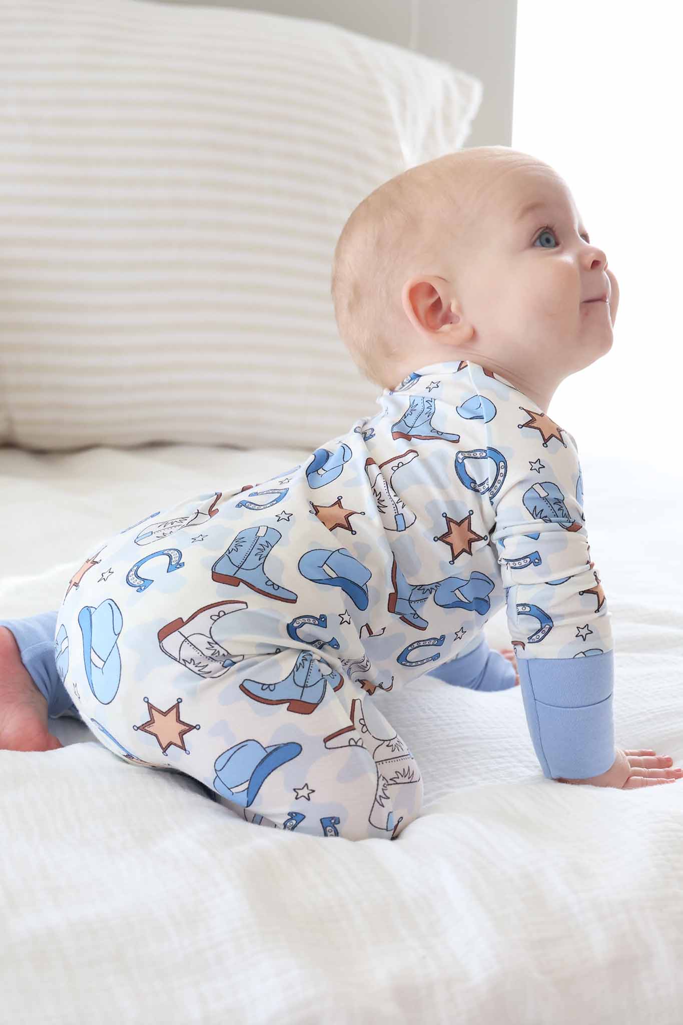 Rodeo Dreams Convertible Zip Romper | Blue: 0-3 months