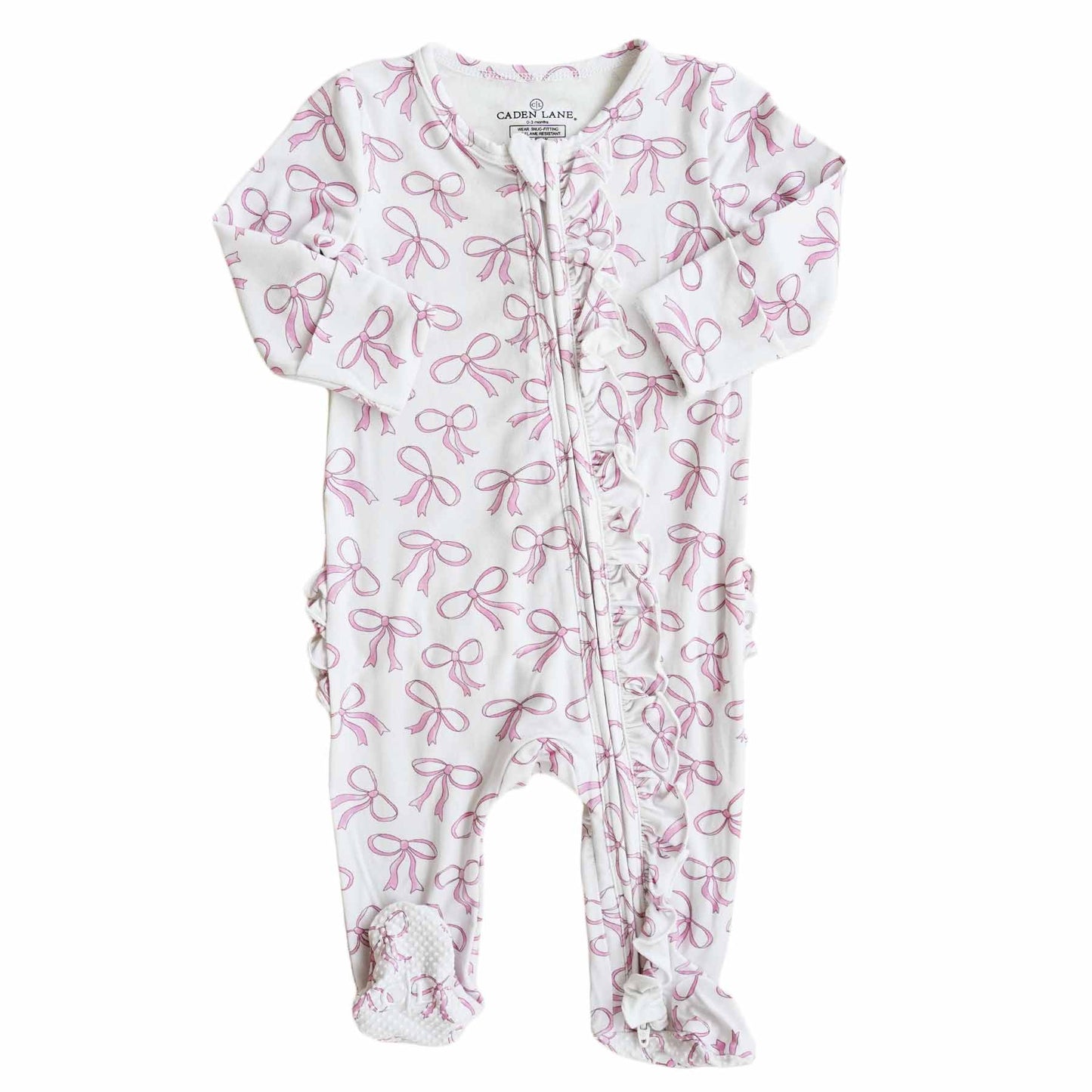 Blushing Bows Ruffle Zipper Footie: 0-3 months