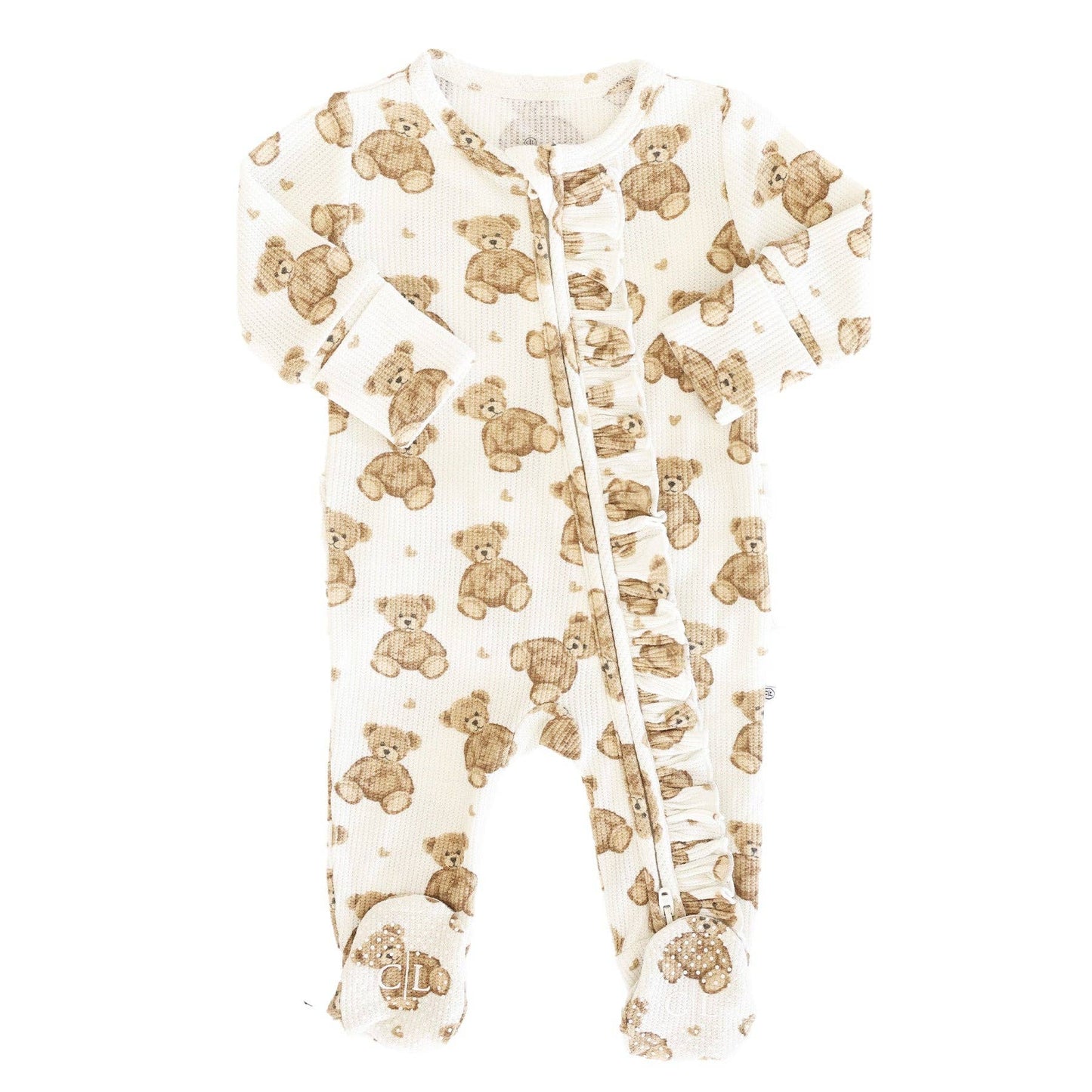 Beary Sweet Bamboo Waffle Zipper Ruffle Footie: 0-3 months