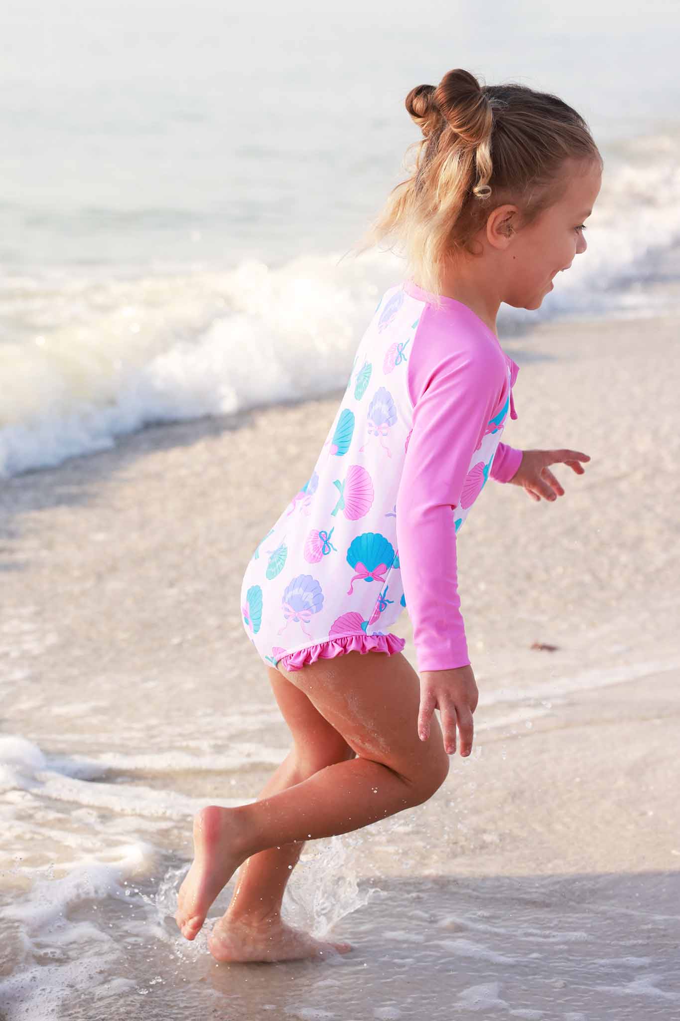 Long Sleeve Rash Guard with Front Zipper | Seaside Sweetie: 3T