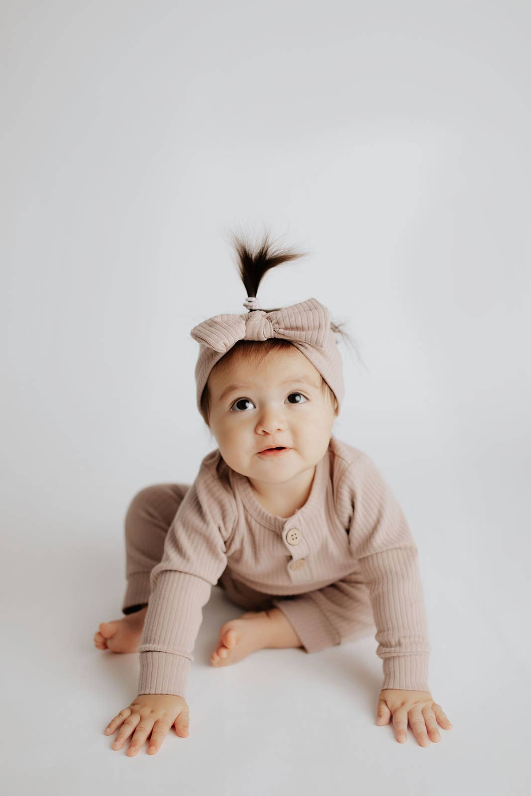 Baby Ribbed Playsuit with Pockets and Bow: Mauve / 3-6 Months