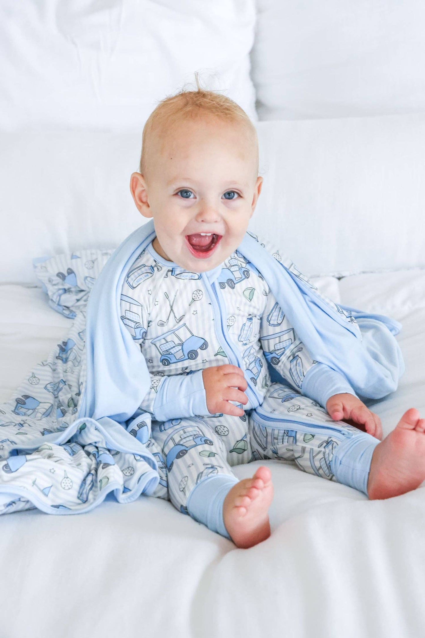 Convertible Zip Romper | Caddie Crew Blue: 0-3 months