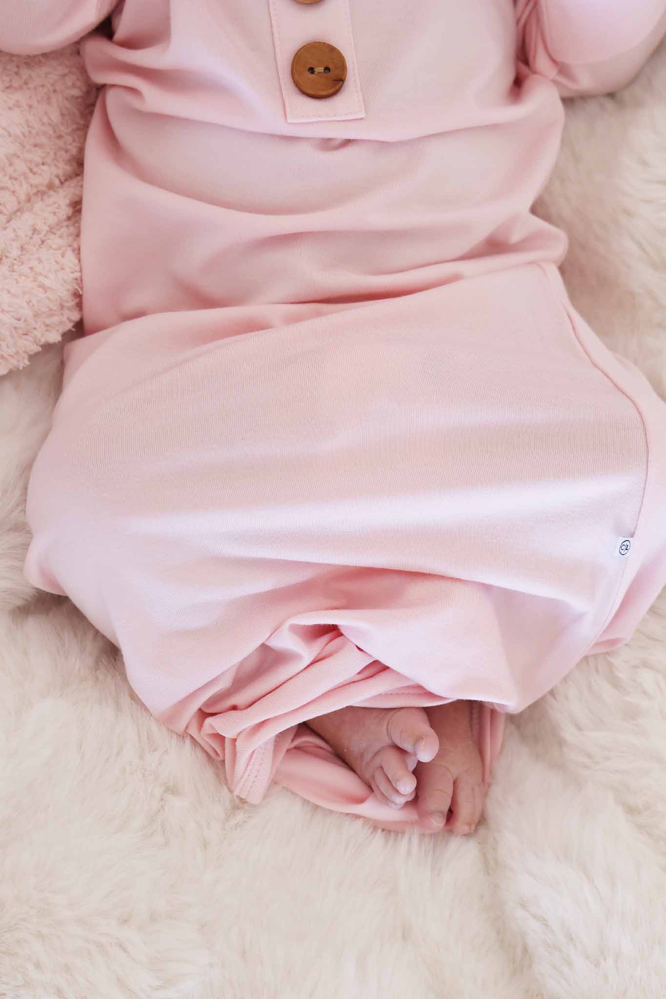 Baby Pink Newborn Baby Knot Gown & Hat Set