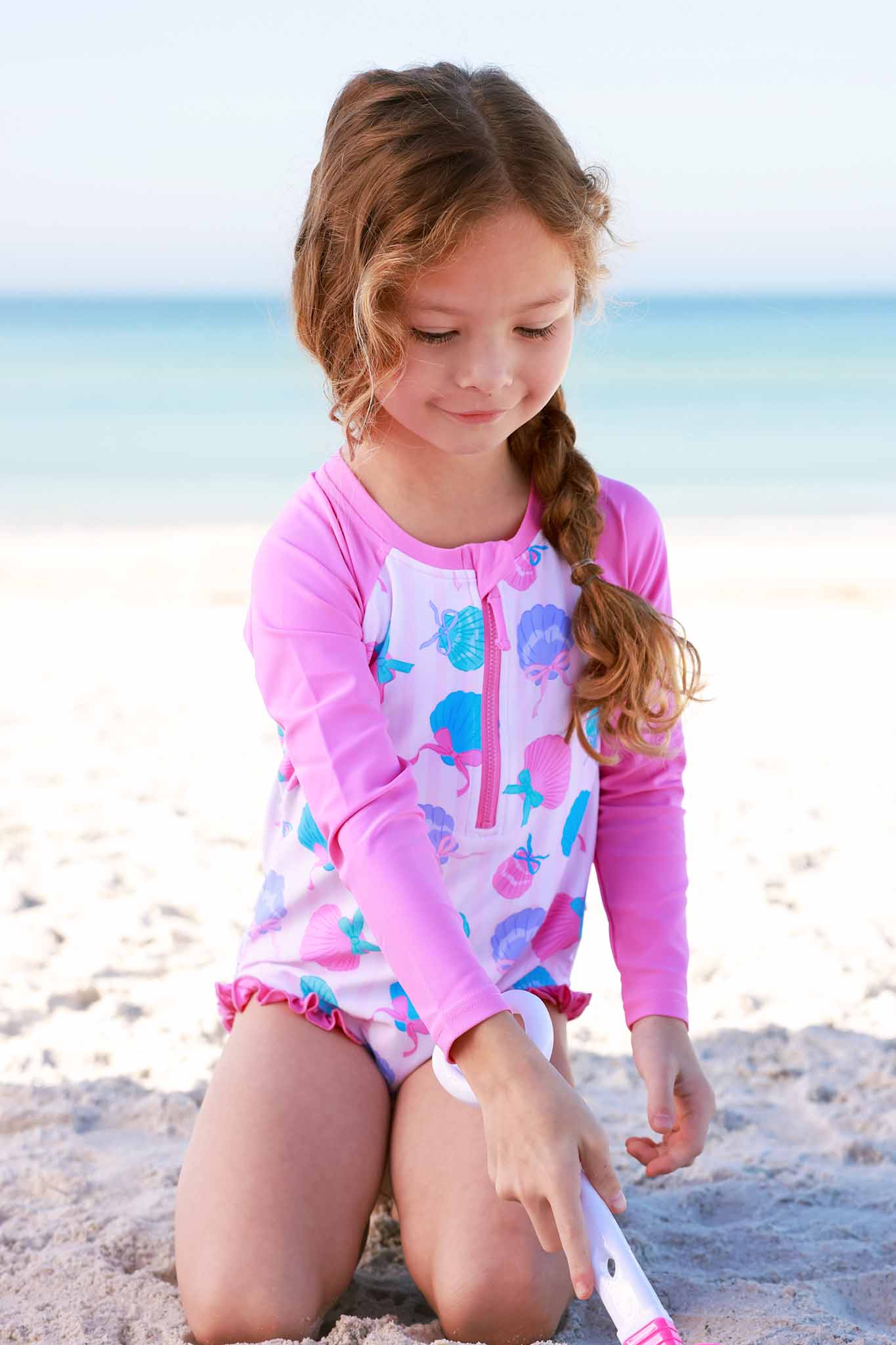 Long Sleeve Rash Guard with Front Zipper | Seaside Sweetie: 3T