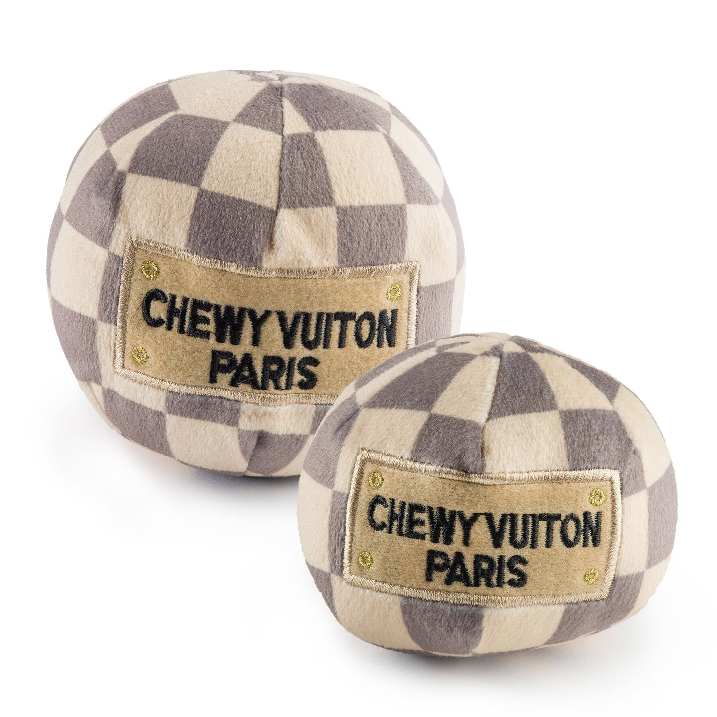 Checker Chewy Vuiton Ball Squeaker Dog Toy: Large