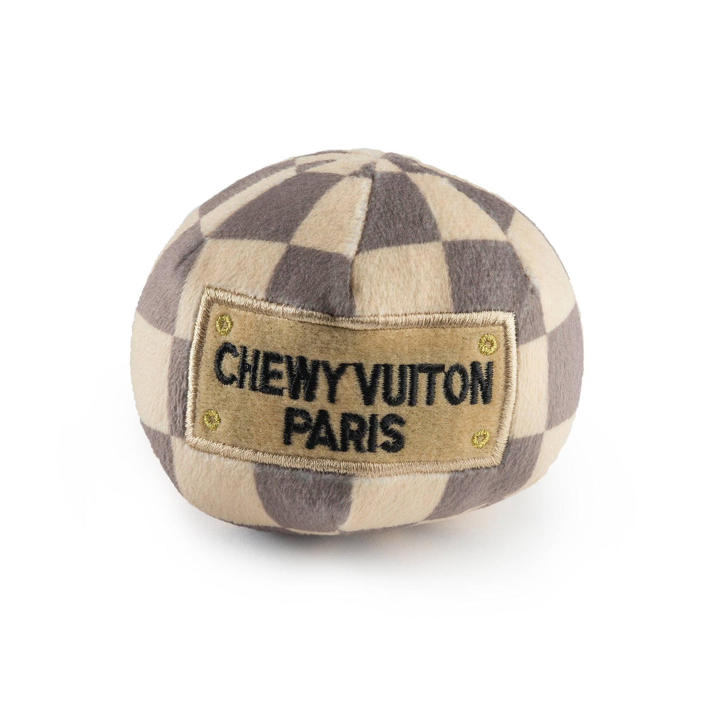 Checker Chewy Vuiton Ball Squeaker Dog Toy: Large