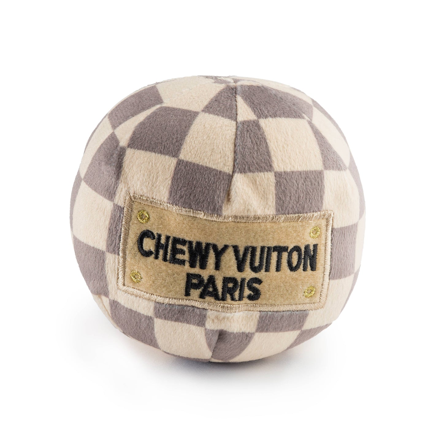 Checker Chewy Vuiton Ball Squeaker Dog Toy: Large