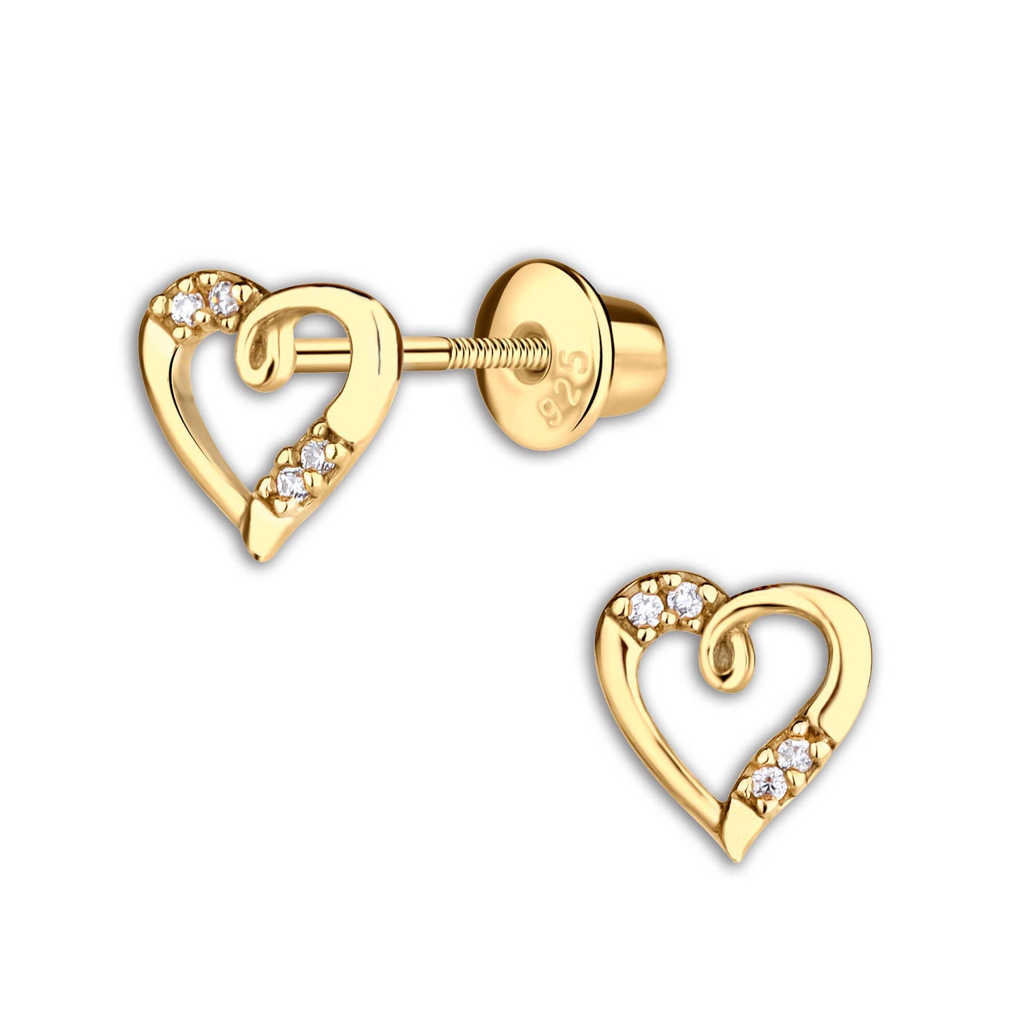 14K Gold-Plated Heart Open Earrings for Children and Babies