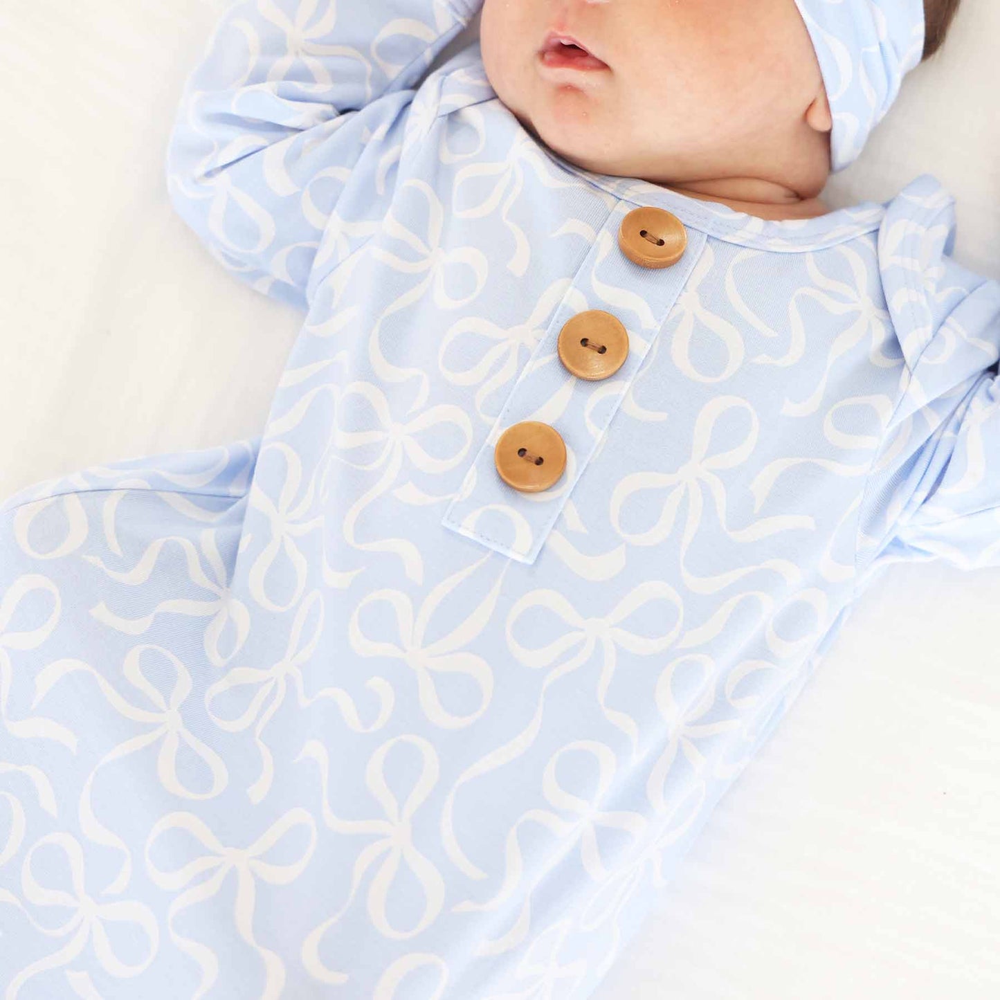 Blue-tiful Bows Newborn Baby Knot Gown & Hat Set