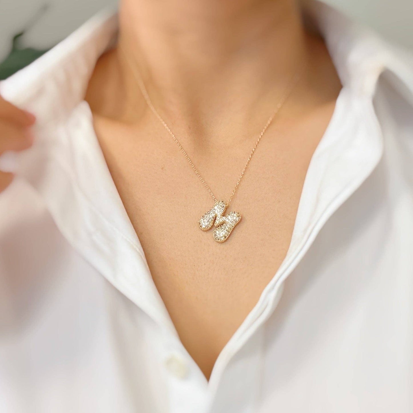 Crystal Bubble Initial Necklace: L