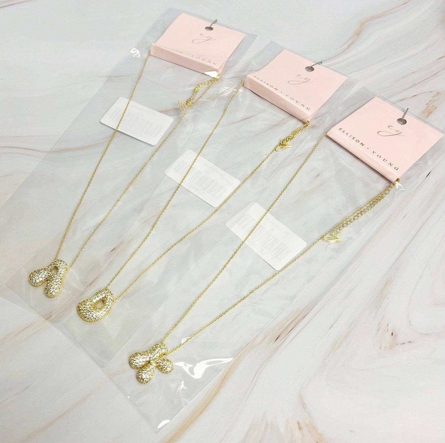 Crystal Bubble Initial Necklace: E