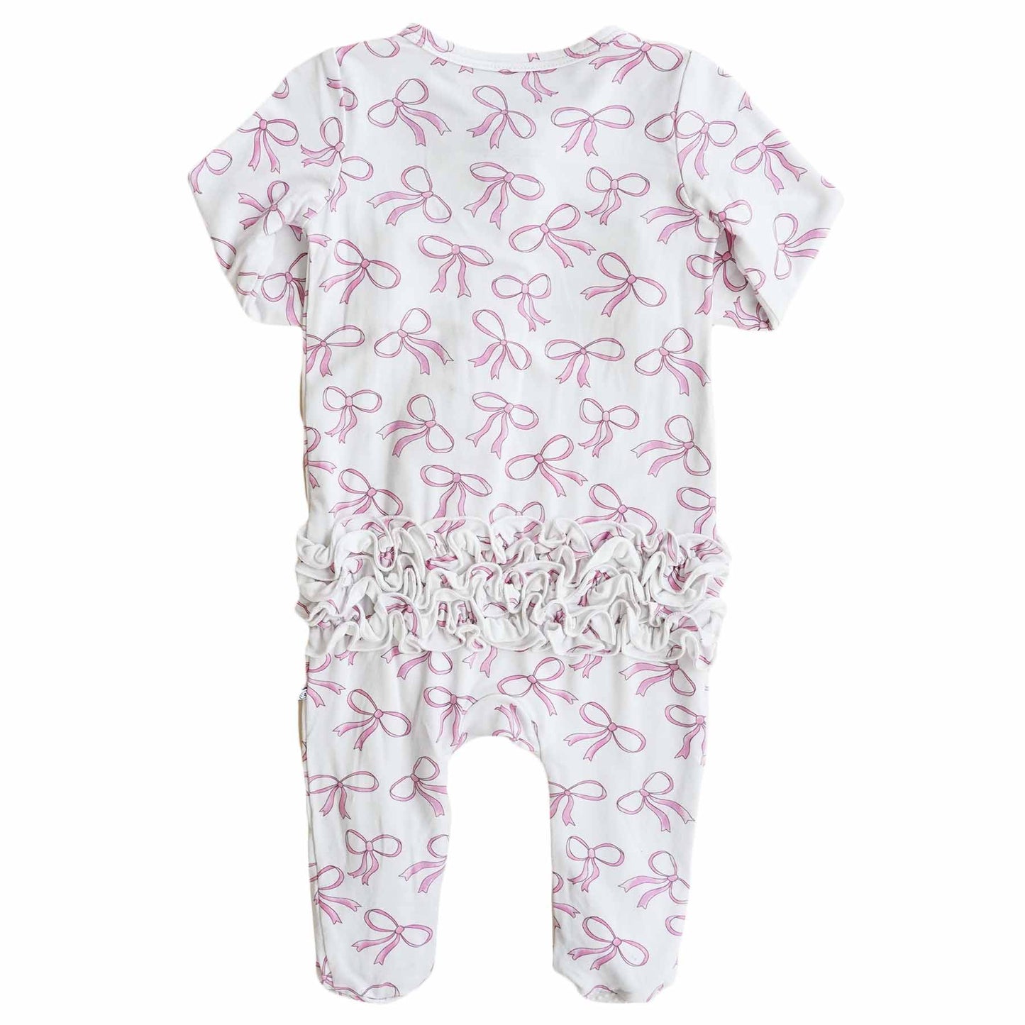Blushing Bows Ruffle Zipper Footie: 0-3 months