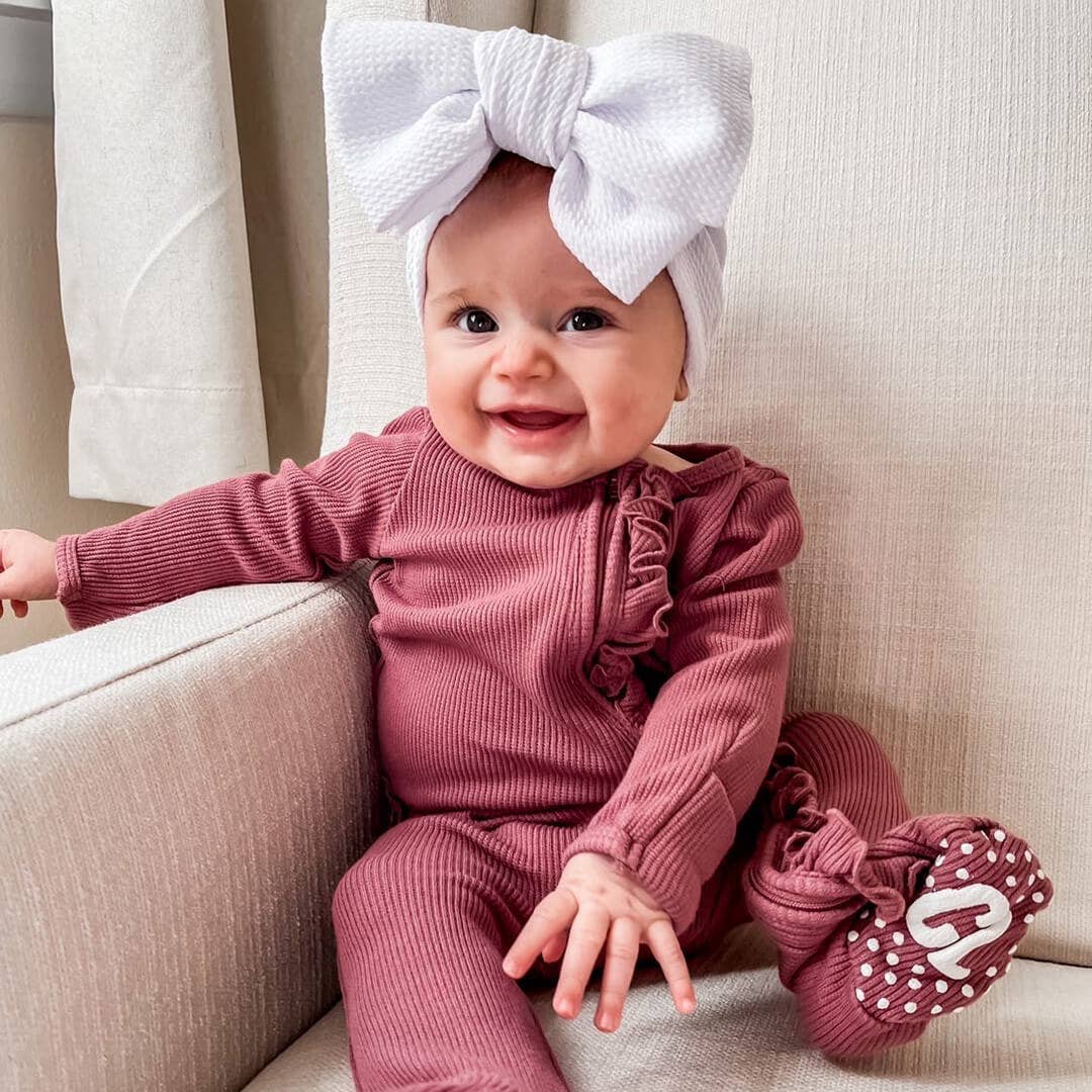 Boysenberry Bamboo Waffle Zipper Ruffle Footie: 0-3 months