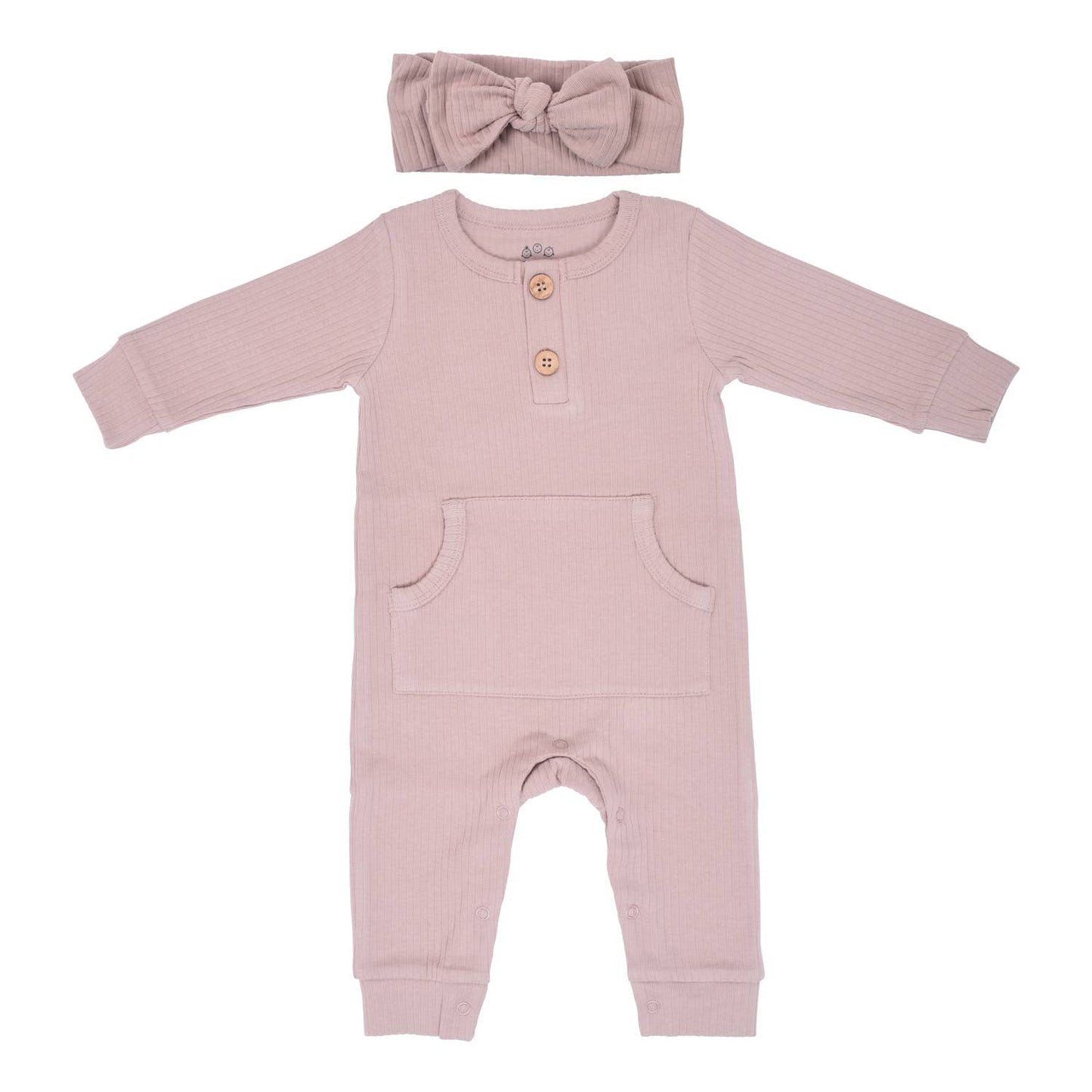 Baby Ribbed Playsuit with Pockets and Bow: Mauve / 3-6 Months