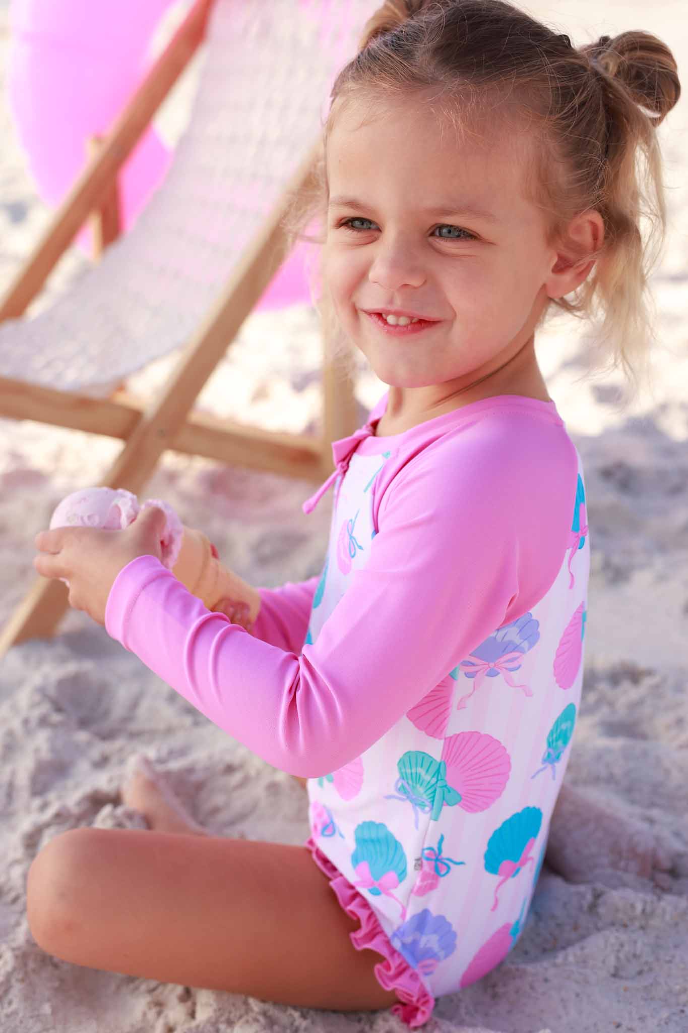Long Sleeve Rash Guard with Front Zipper | Seaside Sweetie: 3T