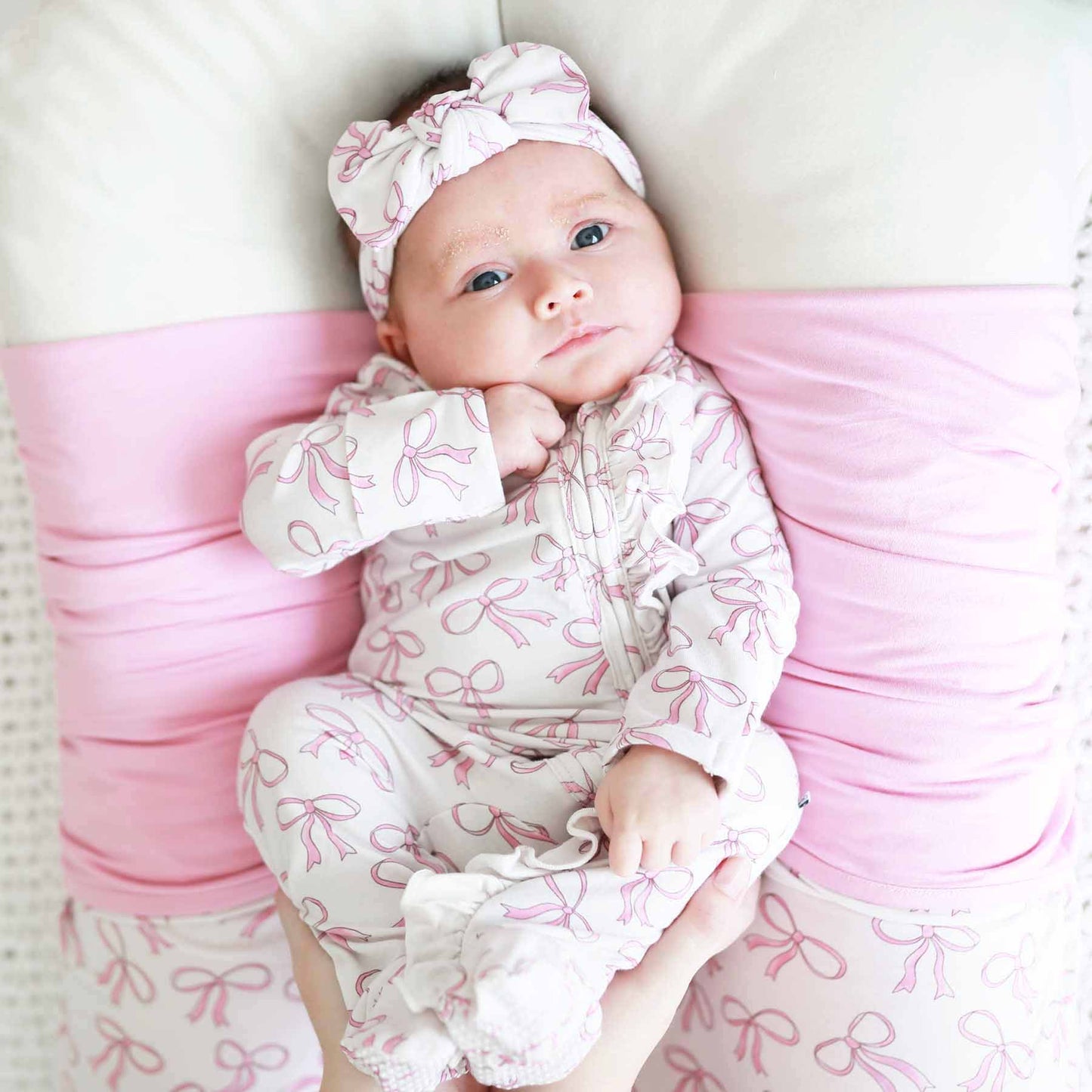 Blushing Bows Ruffle Zipper Footie: 0-3 months