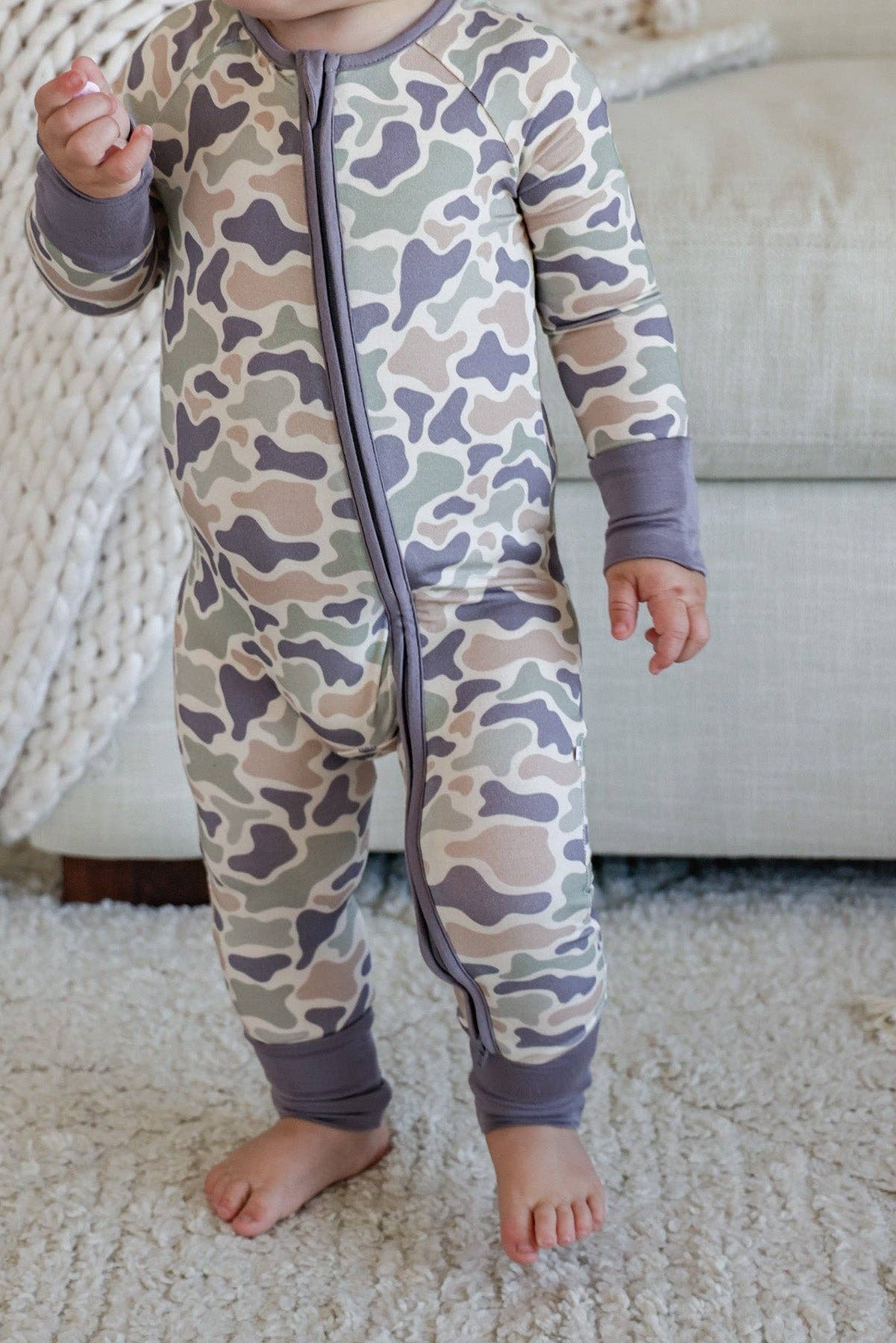 Convertible Bamboo Zip Romper | Camo Cutie: 0-3 months