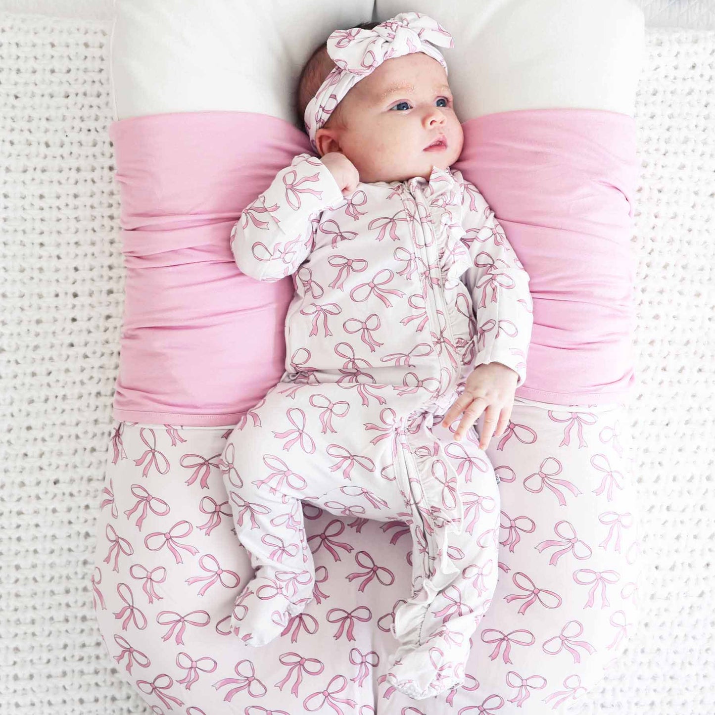 Blushing Bows Ruffle Zipper Footie: 0-3 months