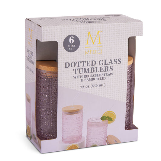 Set of 2 15oz Dotted Highball w/ Lid and Straw - PKM