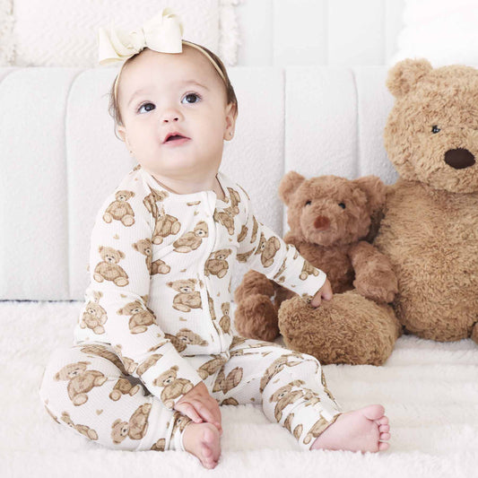 Beary Sweet Bamboo Waffle Convertible Zip Romper: 3-6 months