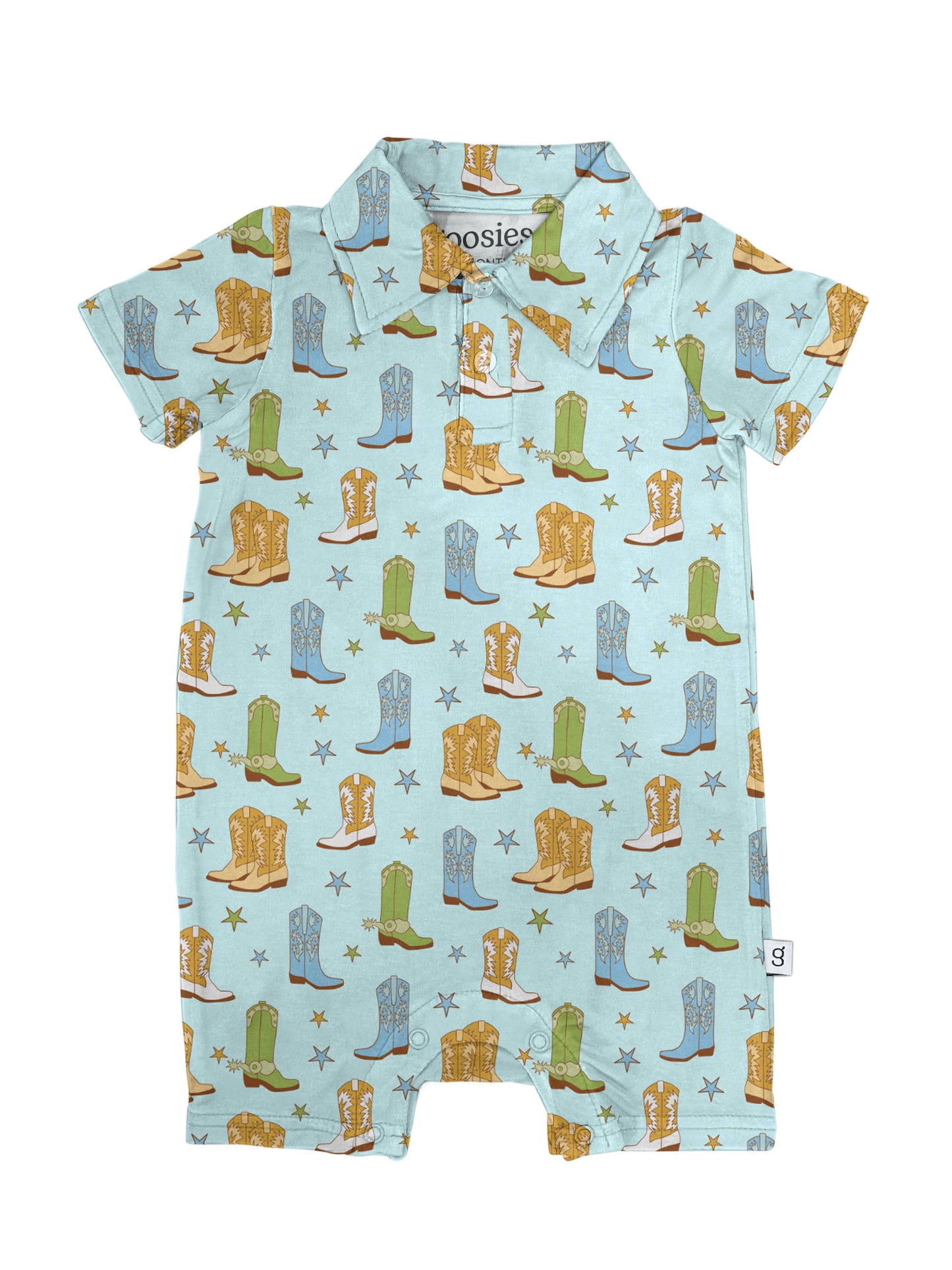 Cowboy Boots & Stars - SS Polo Romper : 12-18 months