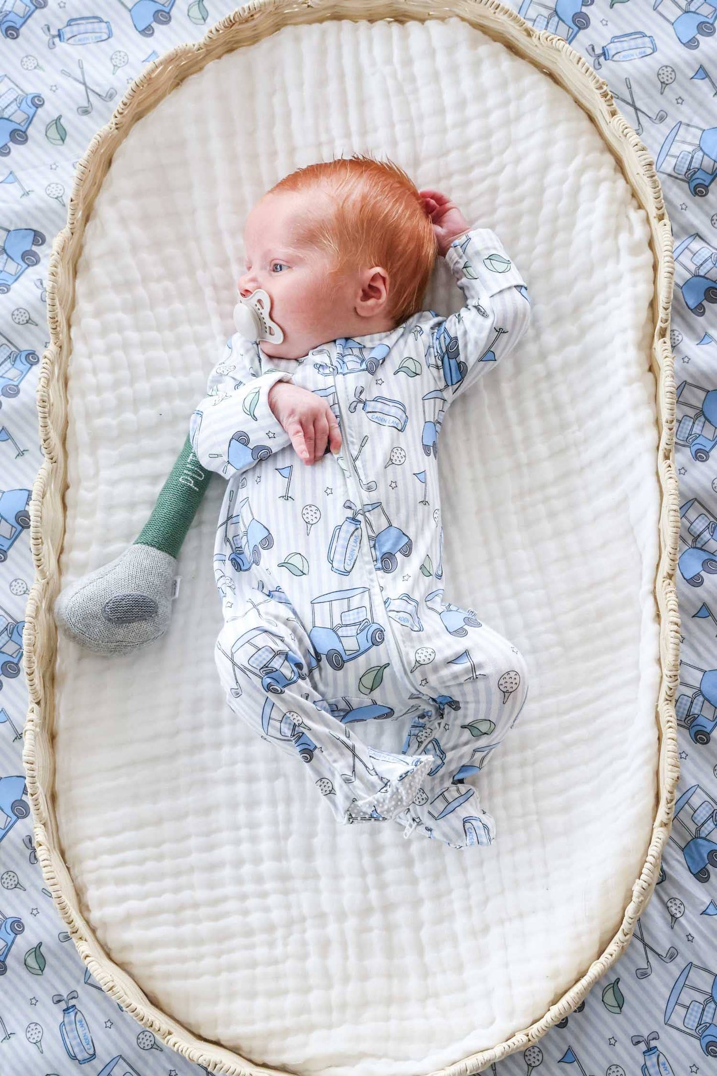 Zipper Footie | Caddie Crew Blue: Newborn
