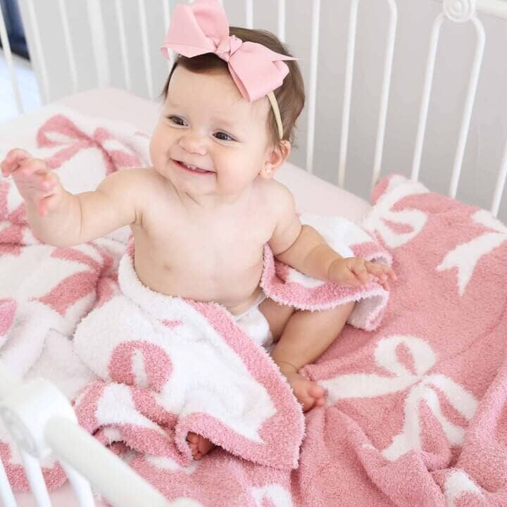 CuddleLane™ Luxe Blankets | Bows: Baby Blanket (40" x 30") / Dark Pink Bows