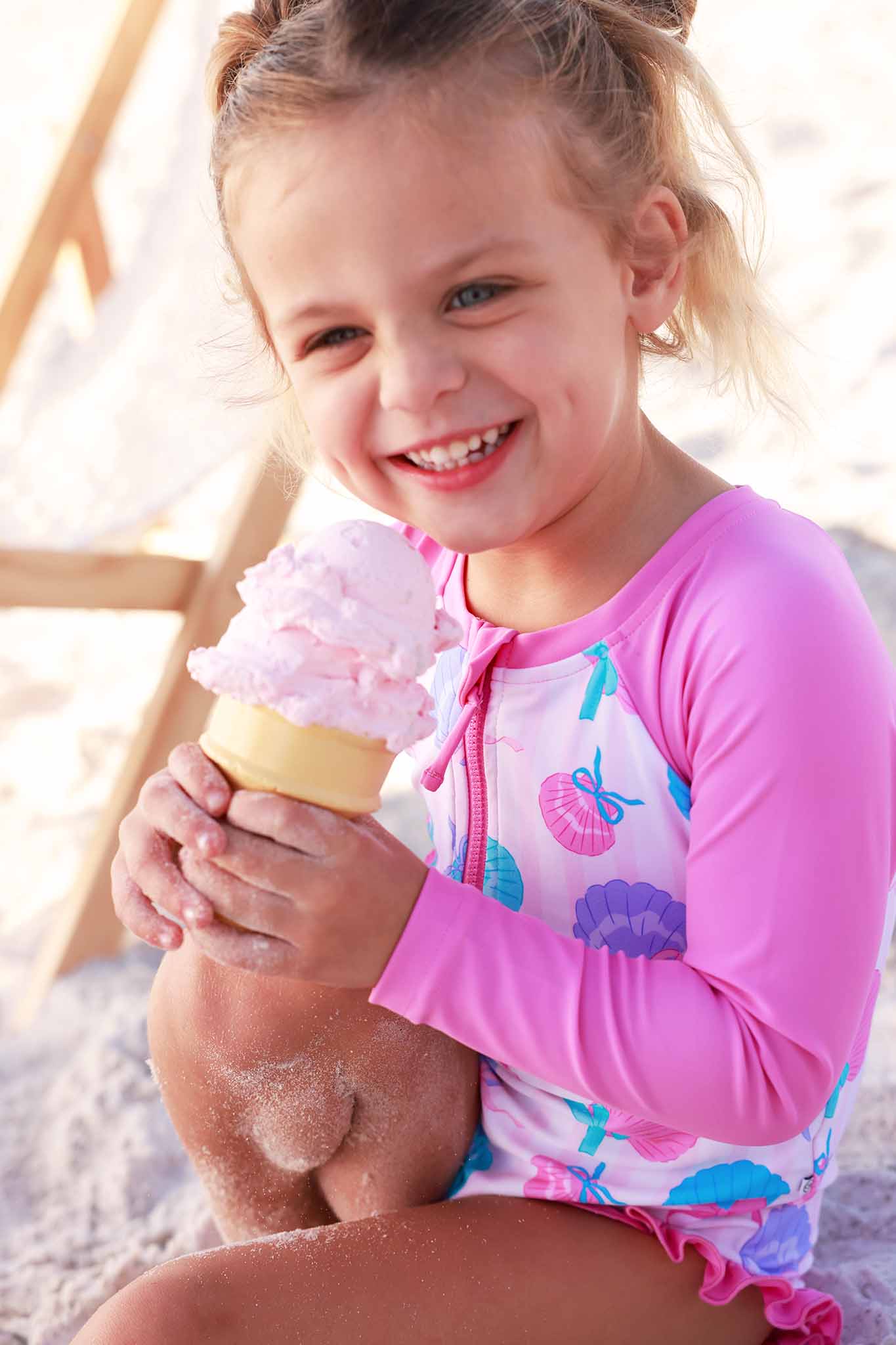 Long Sleeve Rash Guard with Front Zipper | Seaside Sweetie: 3T
