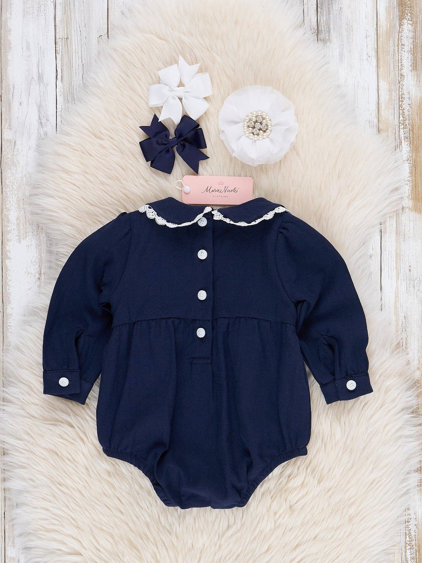 Navy Smocked Nativity Scene Bubble: 12/18MOS