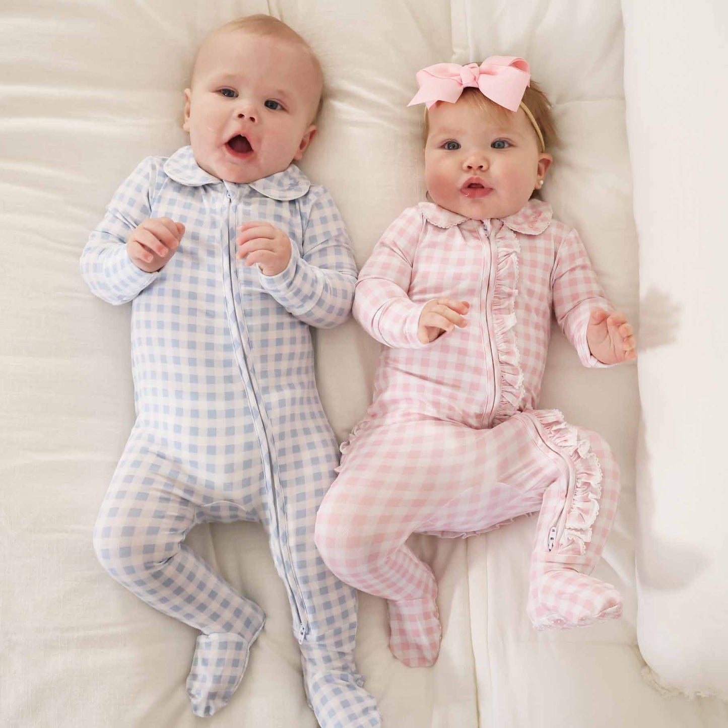 Peter Pan Collar Ruffle Zipper Footie | Rosy Gingham: Rosy Gingham / Non-Personalized / 0-3 months