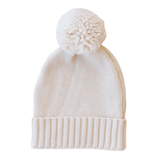 Knit Baby Pom Pom Beanie: Sand / NB
