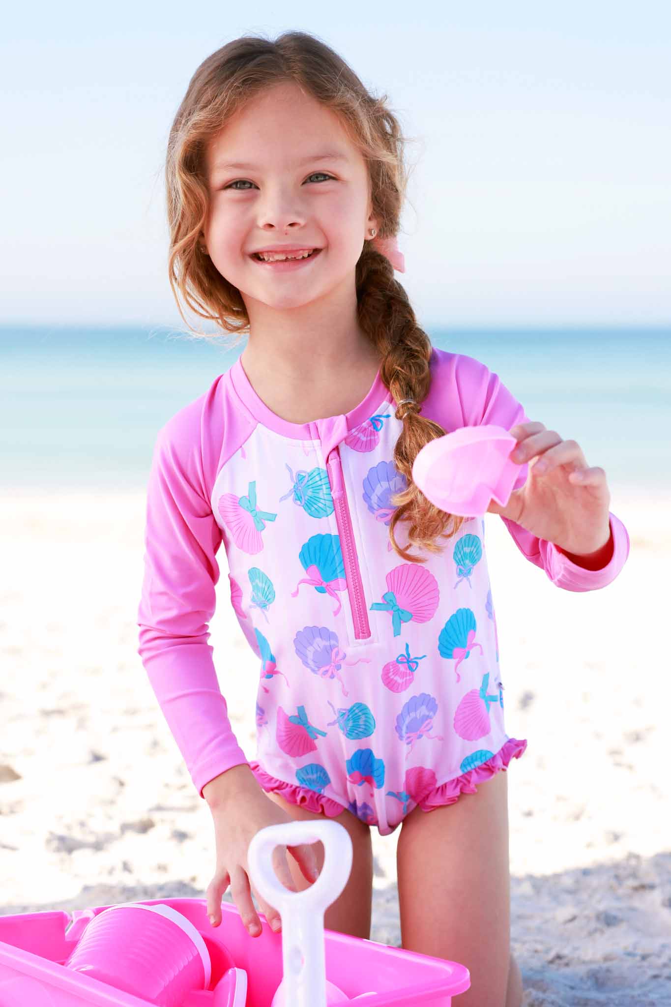 Long Sleeve Rash Guard with Front Zipper | Seaside Sweetie: 4T