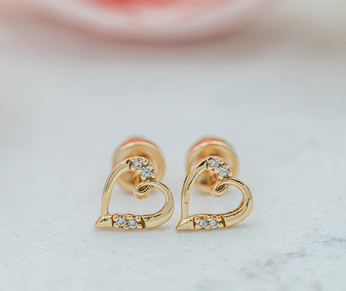 14K Gold-Plated Heart Open Earrings for Children and Babies