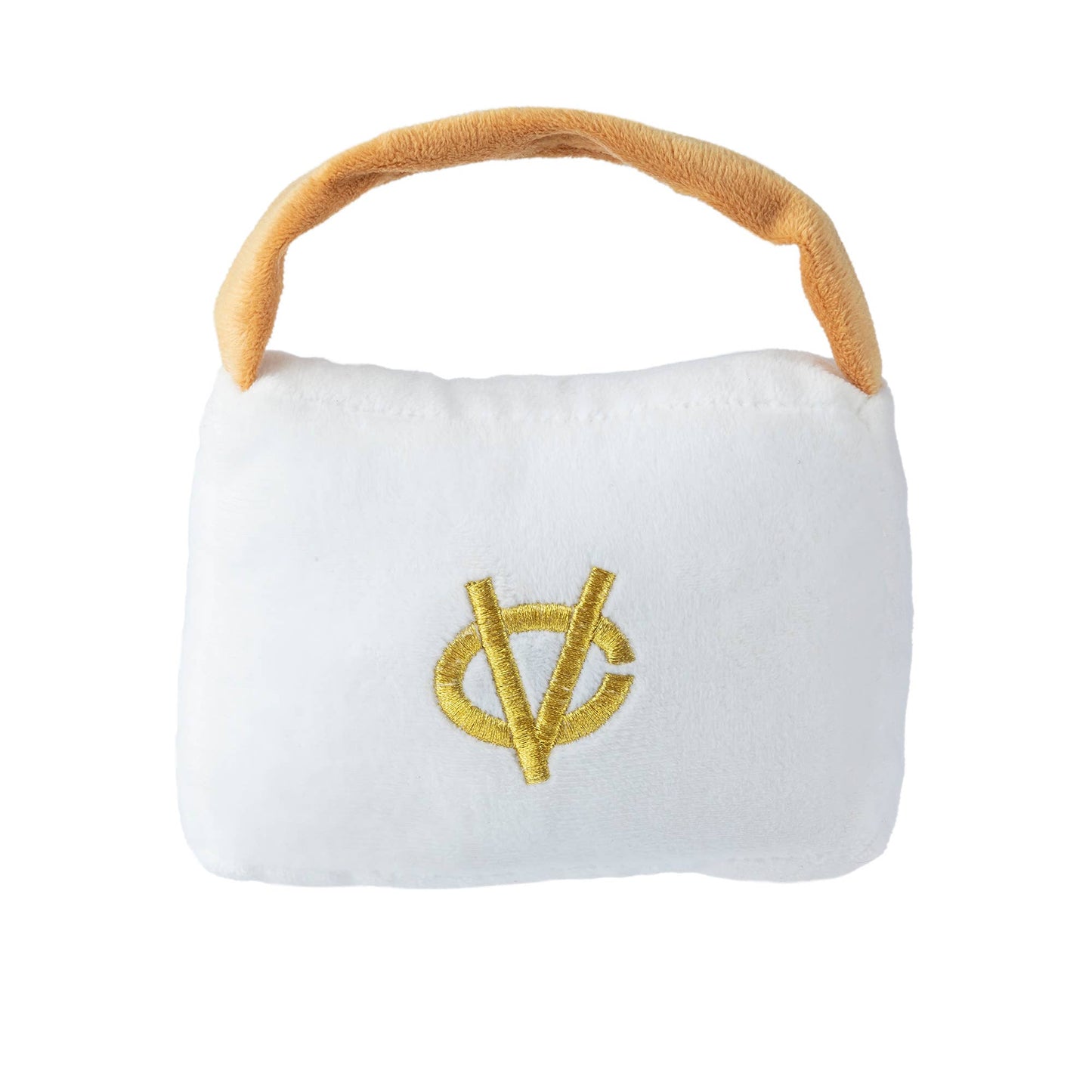 White Chewy Vuiton Purses Squeaker Dog Toy: Large