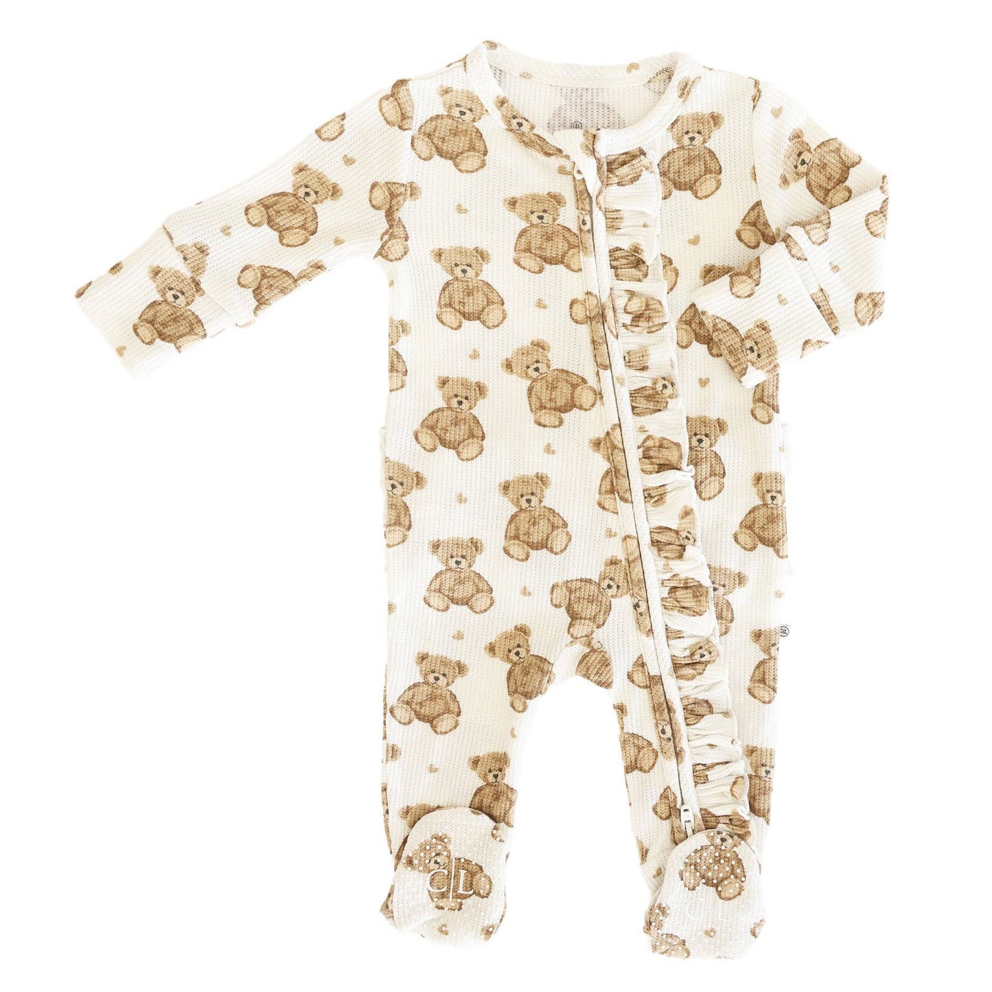 Beary Sweet Bamboo Waffle Zipper Ruffle Footie: 0-3 months