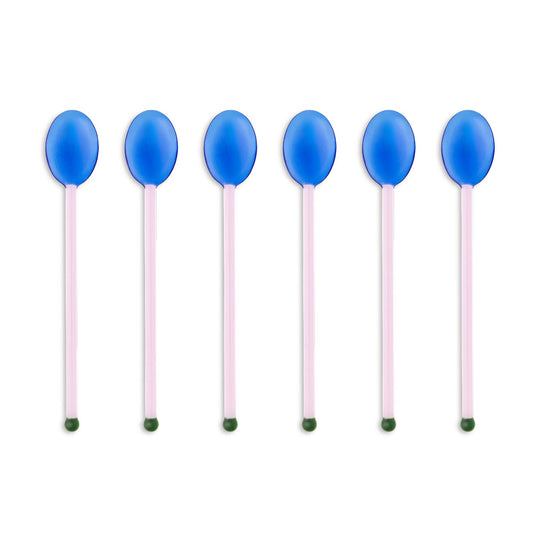6pk Straight Handle Glass Spoons - Blue/Pink