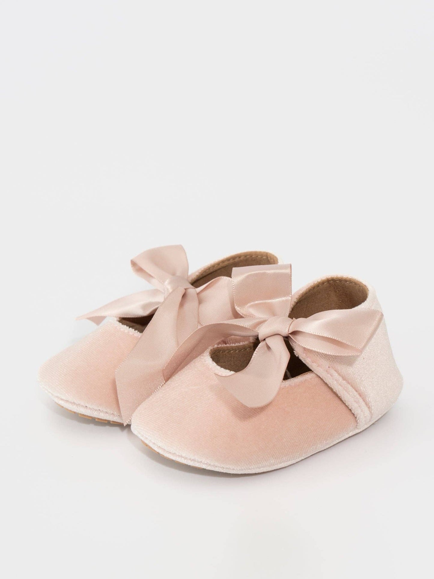 Velvet Ribbon Bow Baby Shoe Ballerina Pink: 12/18MOS