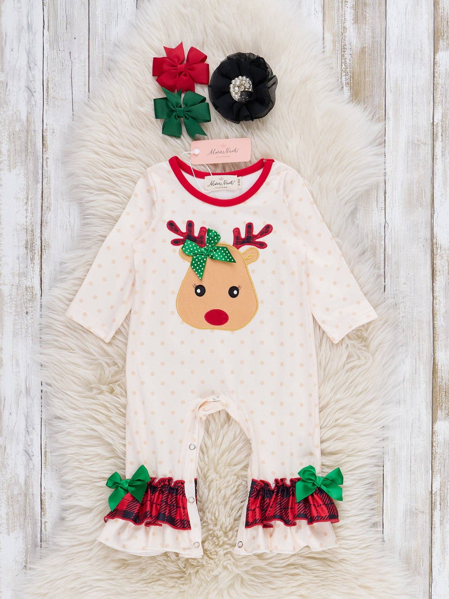 A Very Dear Reindeer Embroidered Romper: 3/6MOS