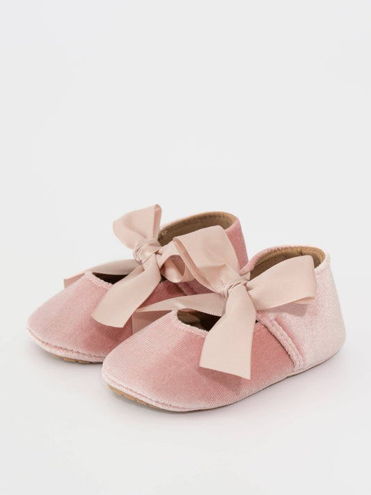 Velvet Ribbon Bow Baby Shoe Dusty Pink: 0/6MOS