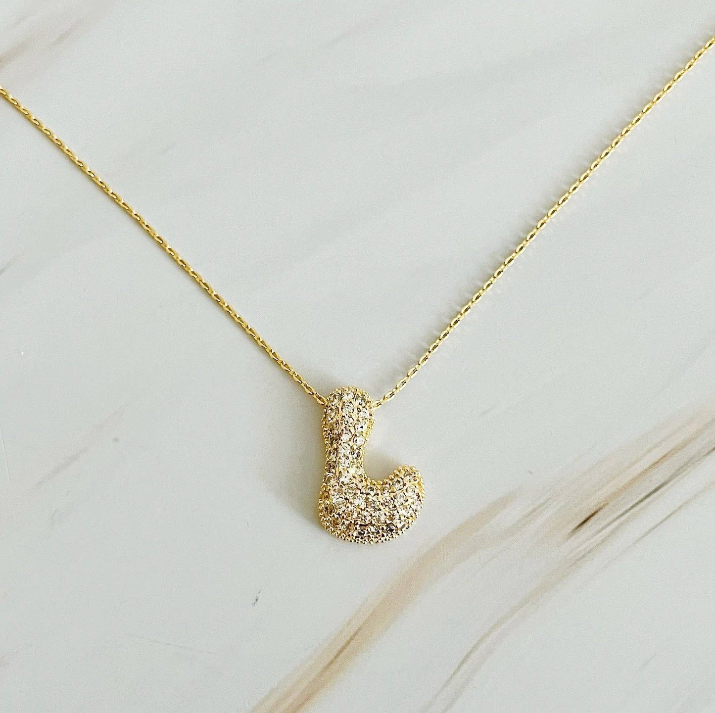 Crystal Bubble Initial Necklace: A