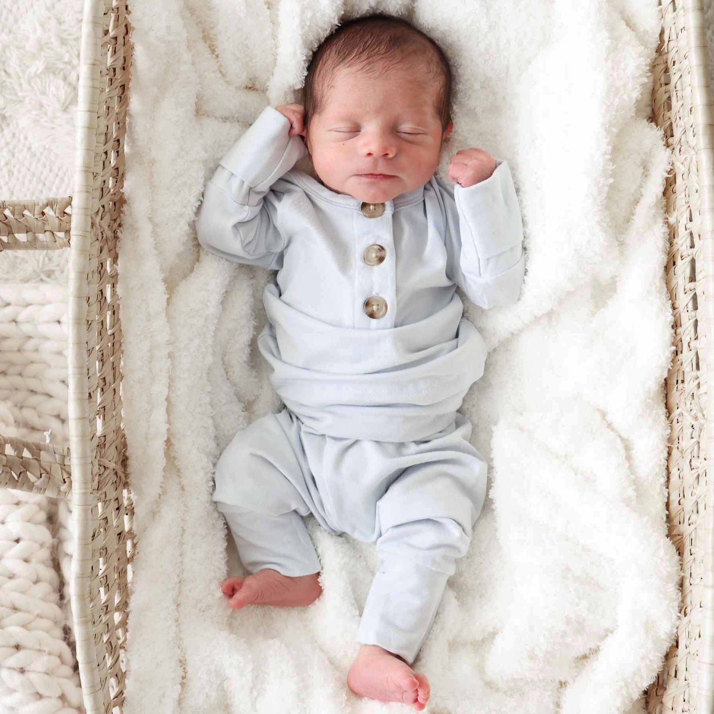 2pc Bamboo Button Top & Bottom | Ice Blue: NB-3 months