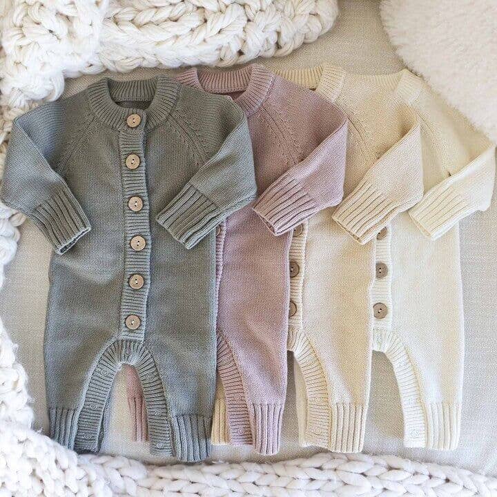 Knit Sweater Button Romper: Smoke / NB