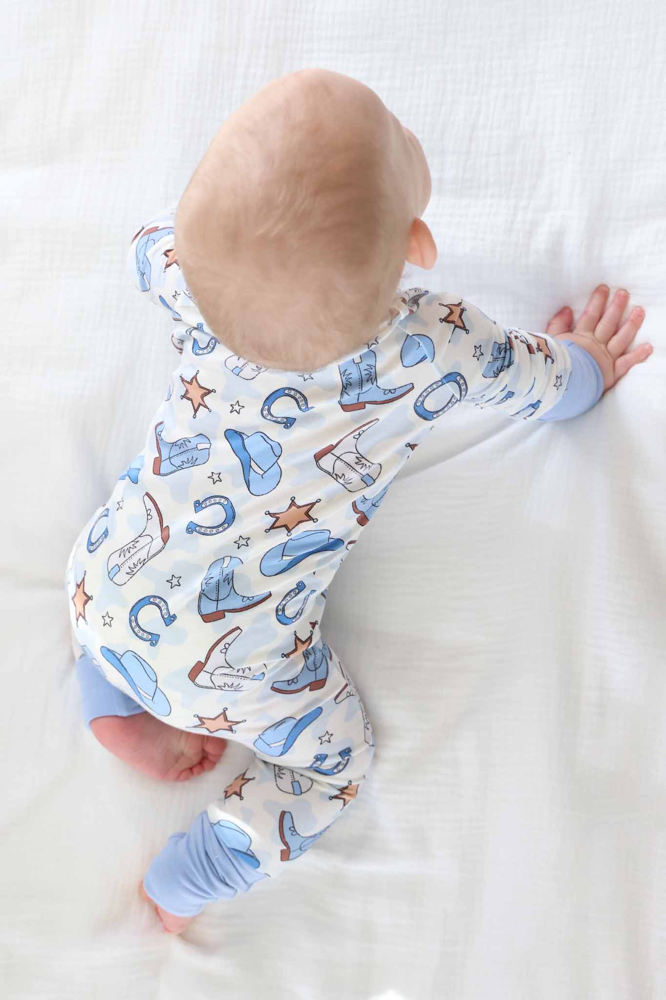 Rodeo Dreams Convertible Zip Romper | Blue: 0-3 months