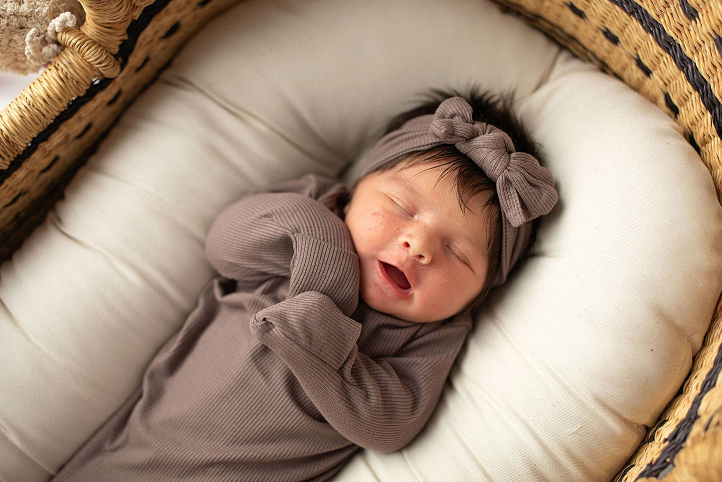 Cocoa Brown Ribbed Knotted Newborn Baby Gown sleepwear: Gown