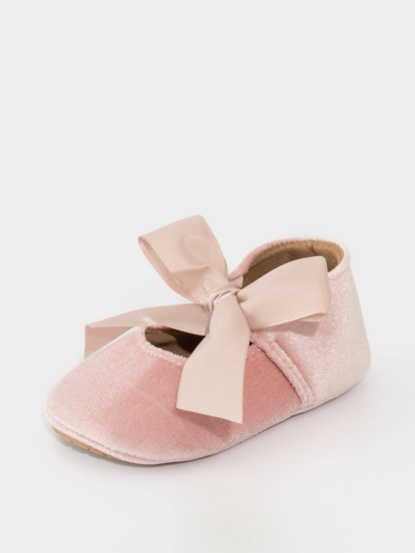Velvet Ribbon Bow Baby Shoe Dusty Pink: 12/18MOS