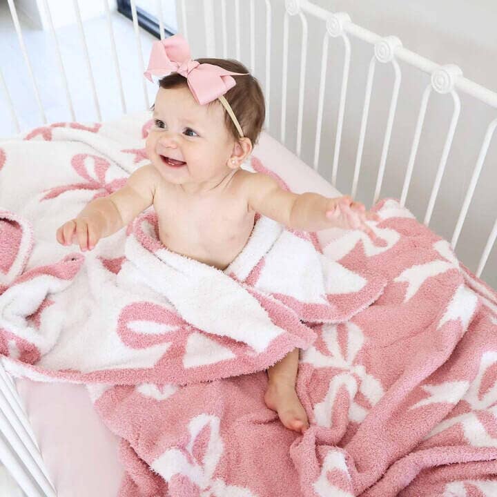 CuddleLane™ Luxe Blankets | Bows: Baby Blanket (40" x 30") / Dark Pink Bows