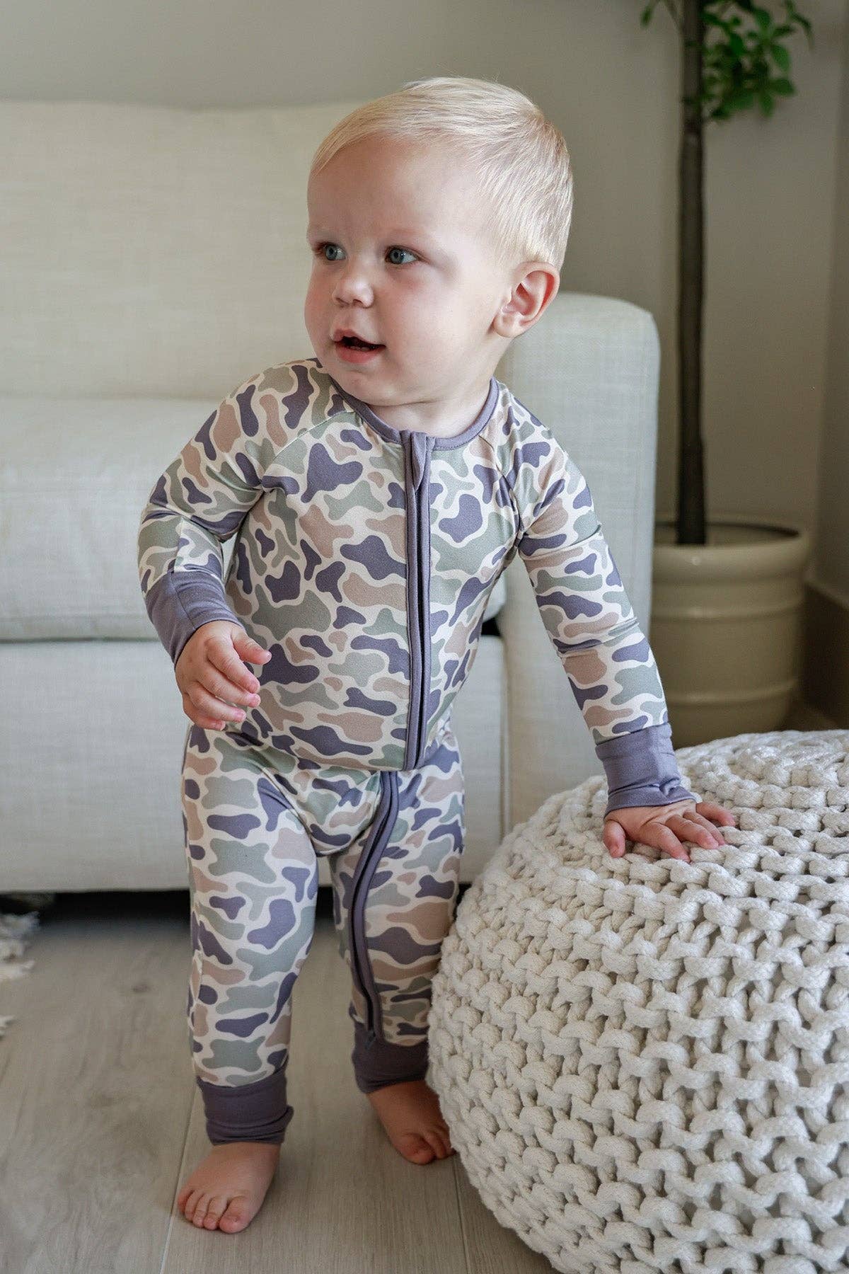 Convertible Bamboo Zip Romper | Camo Cutie: 0-3 months