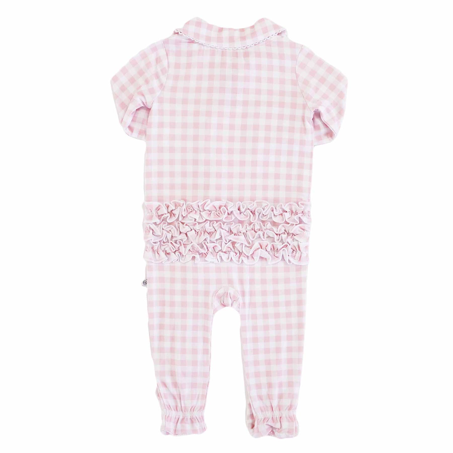 Peter Pan Collar Ruffle Zipper Footie: Rosy Gingham / Non-Personalized / 0-3 months