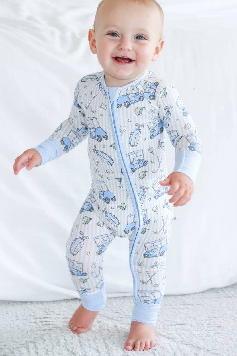 Convertible Zip Romper | Caddie Crew Blue: 0-3 months